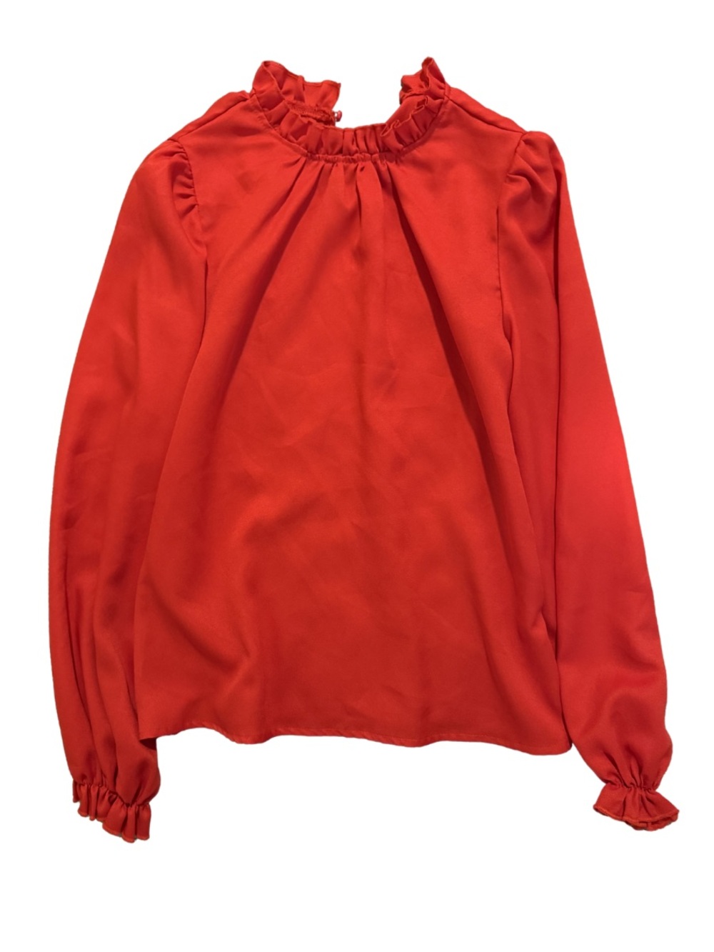 Womens Ruffled Neck Long-Sleeve Blouse - Red